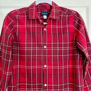 The Children’s Place Boys Red Plaid Buttoned Boy’s Shirt Size 14 XL Long Sleeve